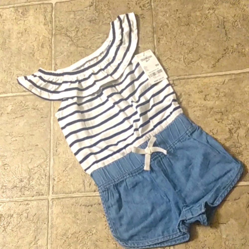OshKosh Romper - Blue & White Striped  - Size 9m